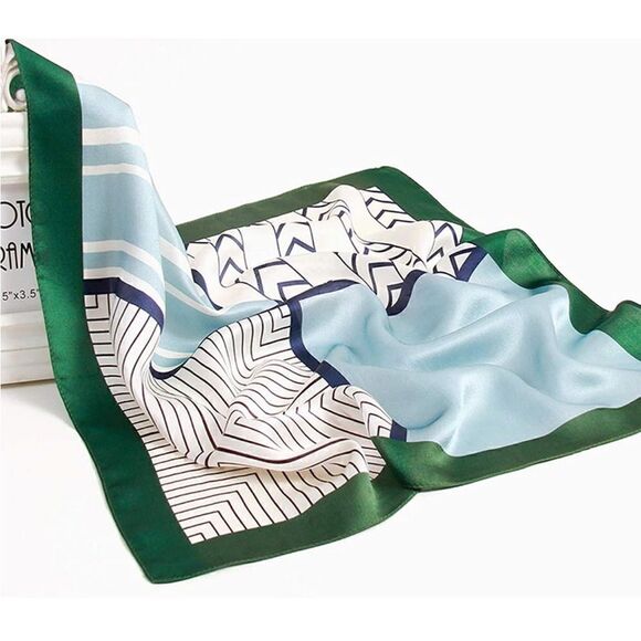 Green and Blue Mulberry Silk Neck Scarf - Picture 4 of 4